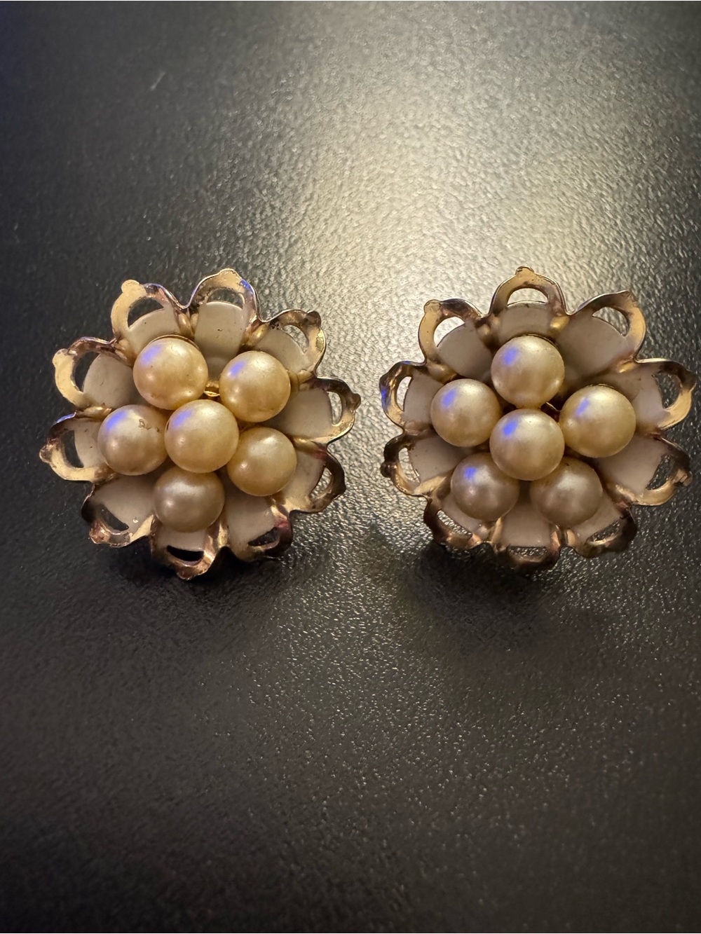 Vintage Coro Pearl Floral Enamel Screwback Earrings